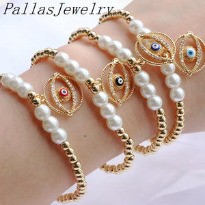 10Pcs Eye Cz Zircon Eyes Bracelet, Shell Pearl Charm Jewelry