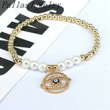10Pcs Eye Cz Zircon Eyes Bracelet, Shell Pearl Charm Jewelry