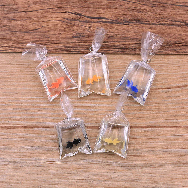 10Pcs Goldfish Resin Charms Ocean Fish Water Bag Pendants for Jewelry Making