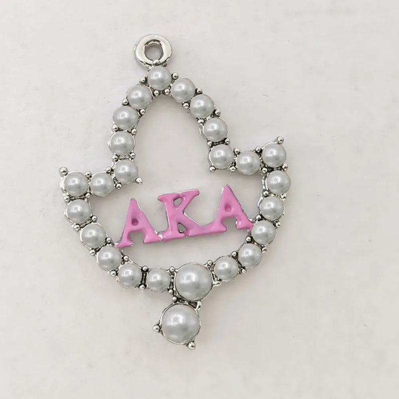 10Pcs Greek Sorority Pink Green Letter Maple Leaf Pearl Charm DIY Jewelry
