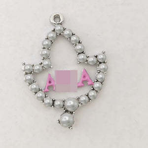 10Pcs Greek Sorority Pink Green Letter Maple Leaf Pearl Charm DIY Jewelry