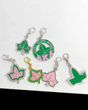10Pcs Greek Sorority Pink Green Maple Leaf Pendant Charms