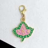 10Pcs Greek Sorority Pink Green Maple Leaf Pendant Charms