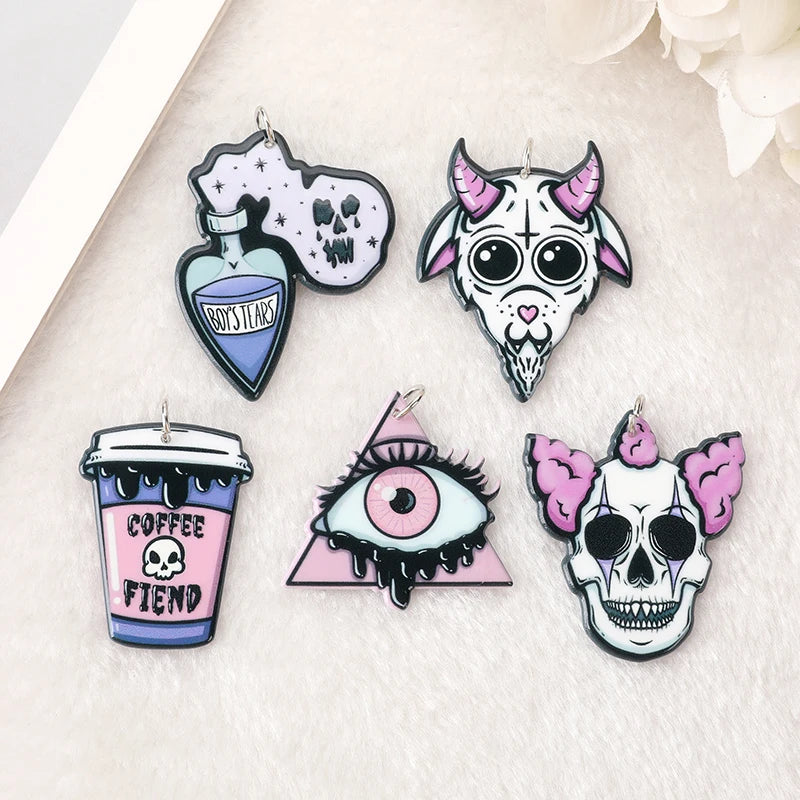 10Pcs Halloween Charms Demon Baphomet Clown Eye Slime for Jewelry Diy