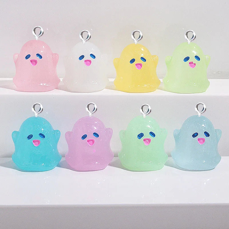 10Pcs Halloween Luminous Ghost Resin Charms for DIY Jewelry Making