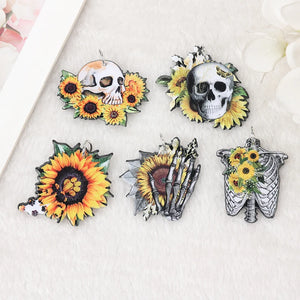 10Pcs Acrylic Skeleton Charms Sunflower Goth Necklace Earring DIY Findings