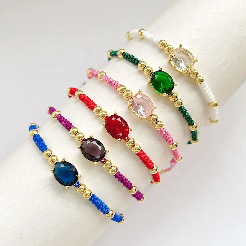 10Pcs Colorful CZ Rainbow Charm Braided Bracelet Adjustable String Jewelry