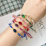 10Pcs Colorful CZ Rainbow Charm Braided Bracelet Adjustable String Jewelry