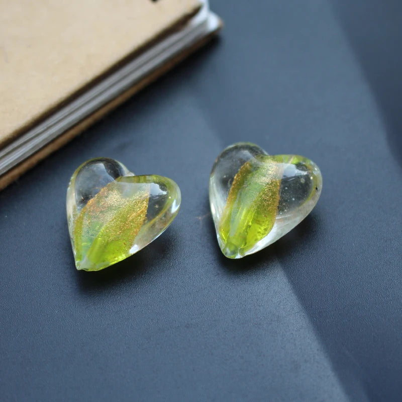 10Pcs Glass Heart Beads Multi-color with Charms for Jewelry DIY