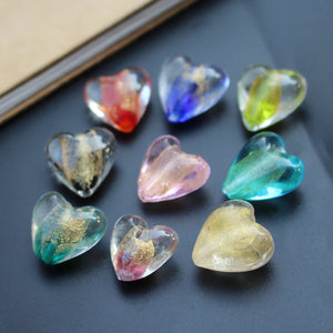 10Pcs Glass Heart Beads Multi-color with Charms for Jewelry DIY