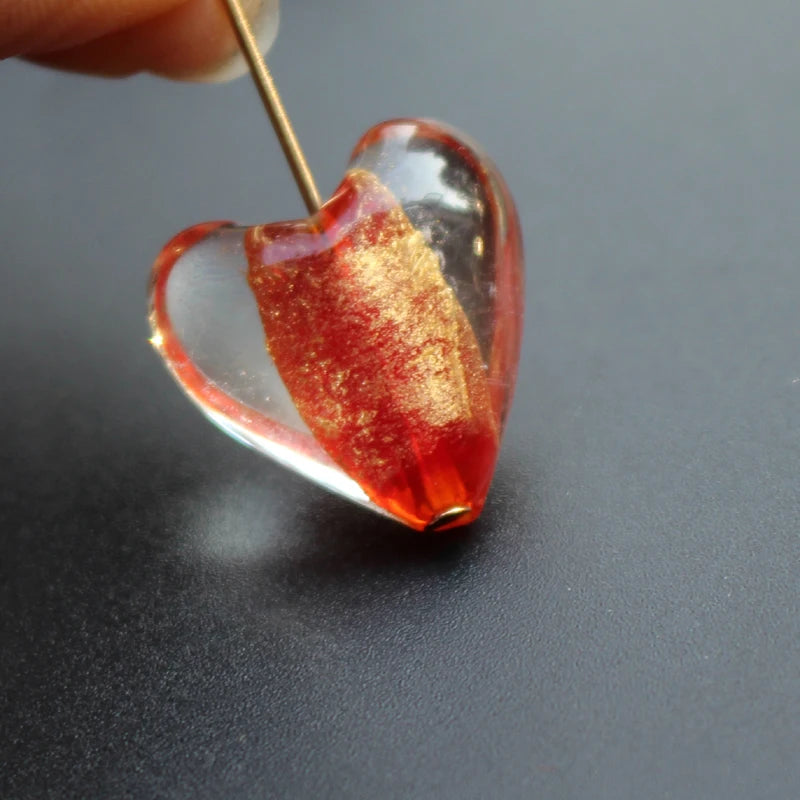 10Pcs Glass Heart Beads Multi-color with Charms for Jewelry DIY