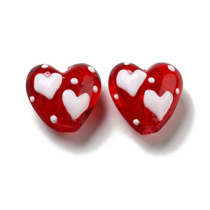 10Pcs Lampwork Heart Beads for Valentine Jewelry Making