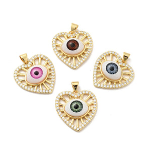 10Pcs Heart Brass CZ Charms For DIY Necklace Earrings