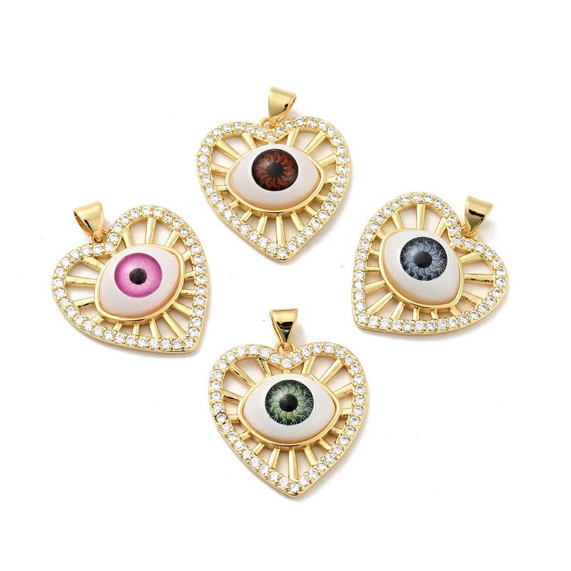 10Pcs Heart Brass CZ Charms For DIY Necklace Earrings
