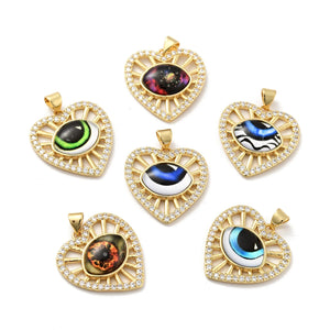 10Pcs Heart Brass CZ Charms For DIY Necklace Earrings