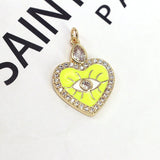 10Pcs Heart Eye Pendant, Enamelled Crystal Zirconia Heart Jewelry