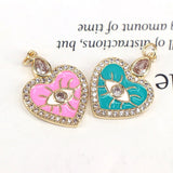 10Pcs Heart Eye Pendant, Enamelled Crystal Zirconia Heart Jewelry
