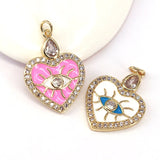 10Pcs Heart Eye Pendant, Enamelled Crystal Zirconia Heart Jewelry
