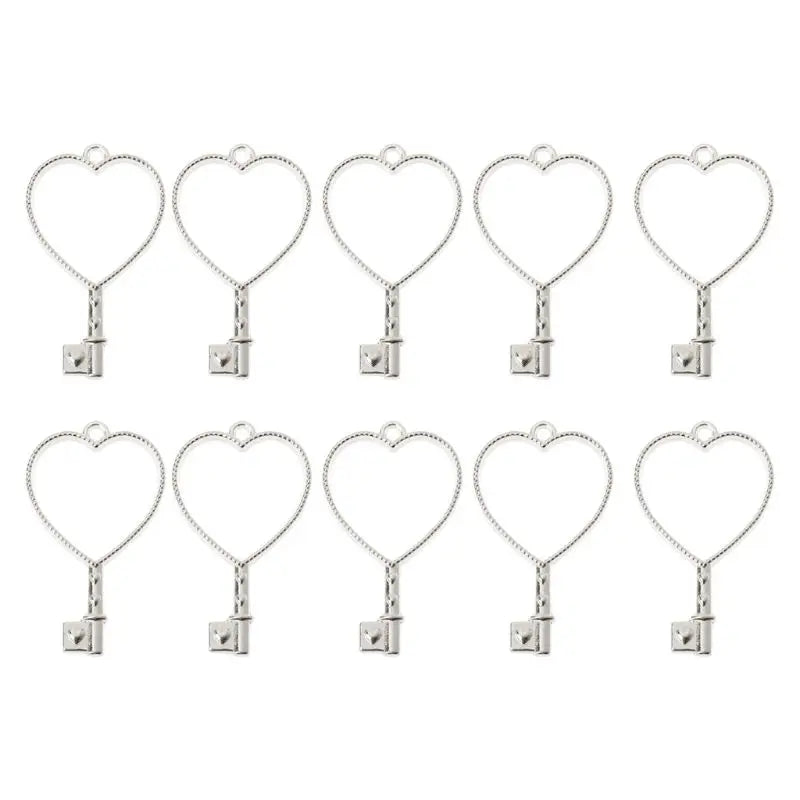 10Pcs Heart Key Pendant Press Flower UV Resin Blank Frame Bezel Jewelry Making