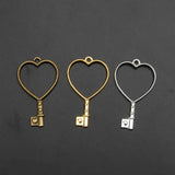 10Pcs Heart Key Pendant Press Flower UV Resin Blank Frame Bezel Jewelry Making