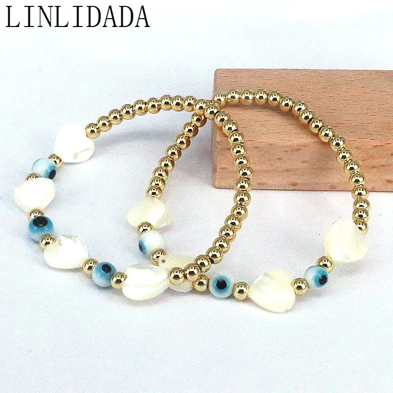 10Pcs Heart Shell Evil Eye Bracelets for Women