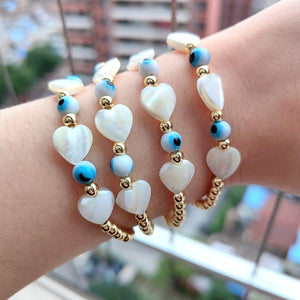 10Pcs Heart Shell Evil Eye Bracelets for Women