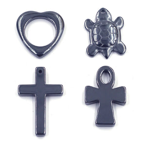 10Pcs Hematite Pendants Cross Heart Turtle Gunmetal Jewelry DIY Charms