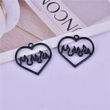 10Pcs Hollow Fire Heart Charms for Jewelry Making