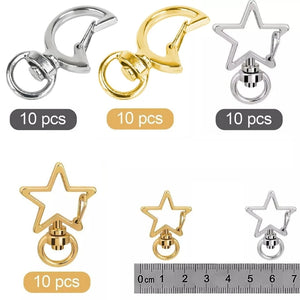 10Pcs Hollow Star/Moon Spring Clasp Swivel Clip Snap Hook Lobster Claw for DIY