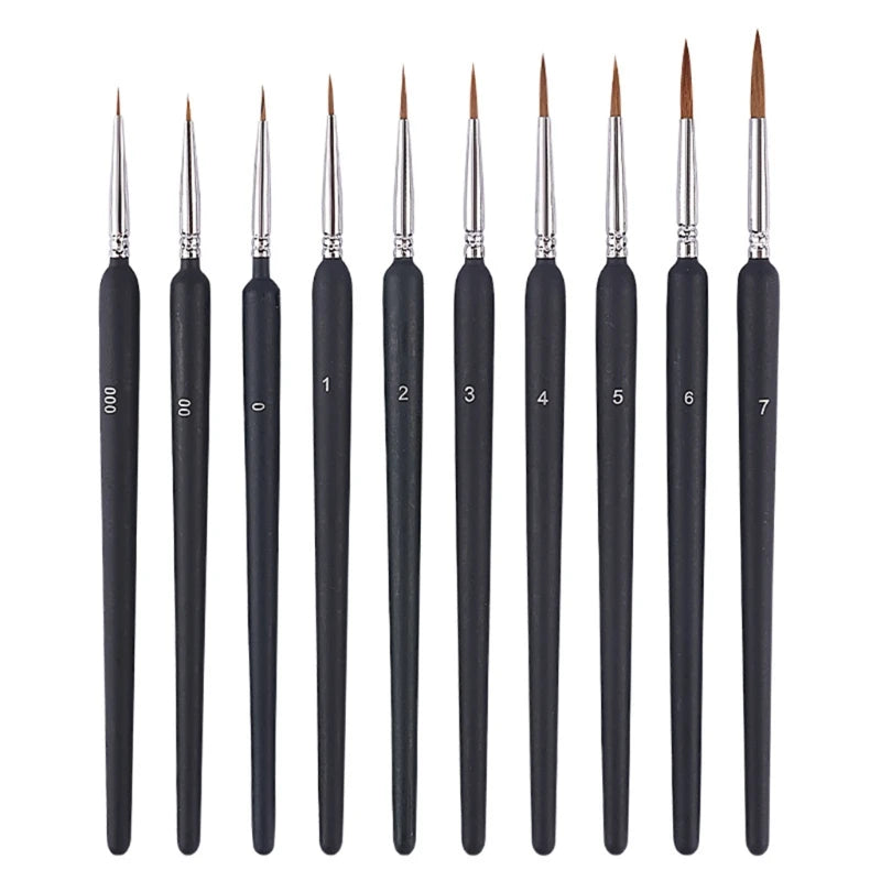 10Pcs Hook Line Pens Miniatures Acrylic Watercolor Oil Gouache Drawing Brush