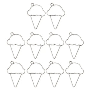 10Pcs Ice Cream Cone Resin Frame Pendant for Jewelry Making