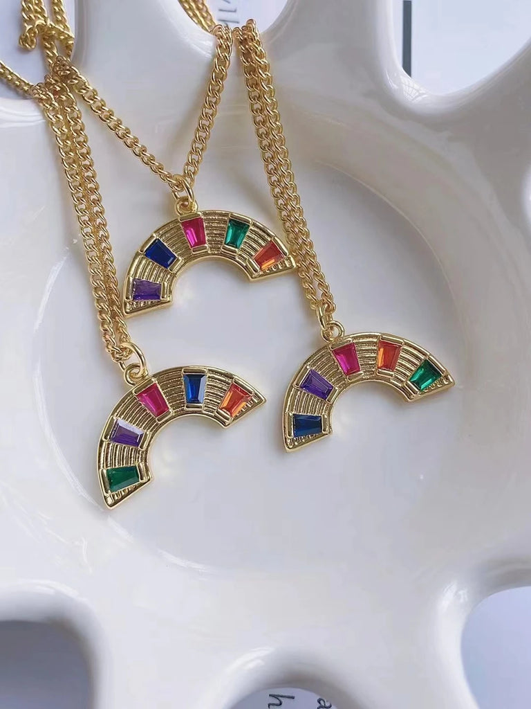 10Pcs Rainbow Moon Zircon Charms Necklace Making