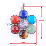 10Pcs Multicolor Gem Stone Flower Healing Pendant Charm Bead IN3268