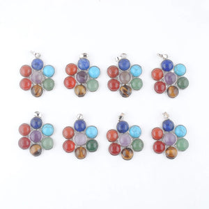 10Pcs Multicolor Gem Stone Flower Healing Pendant Charm Bead IN3268