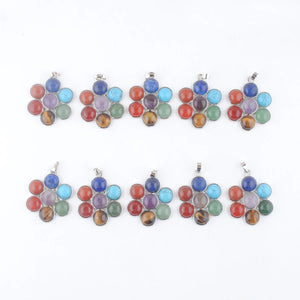 10Pcs Multicolor Gem Stone Flower Healing Pendant Charm Bead IN3268