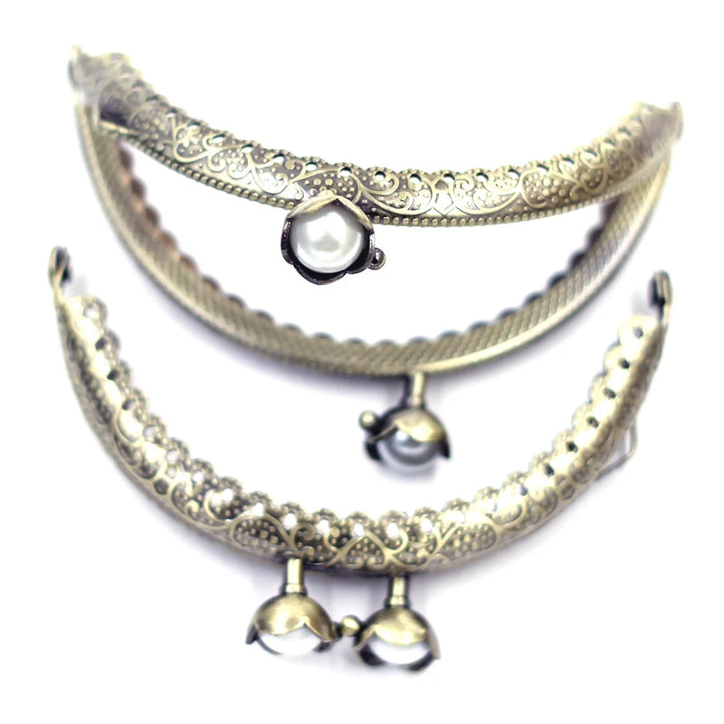 10Pcs Flower Pattern Kiss Lock Clasps Bronze Tone Coin Bag Purse Handle