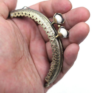 10Pcs Flower Pattern Kiss Lock Clasps Bronze Tone Coin Bag Purse Handle
