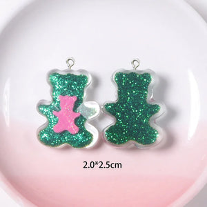 10Pcs Glitter Bear Resin Charms for Jewelry Making Craft DIY Pendants