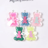 10Pcs Glitter Bear Resin Charms for Jewelry Making Craft DIY Pendants
