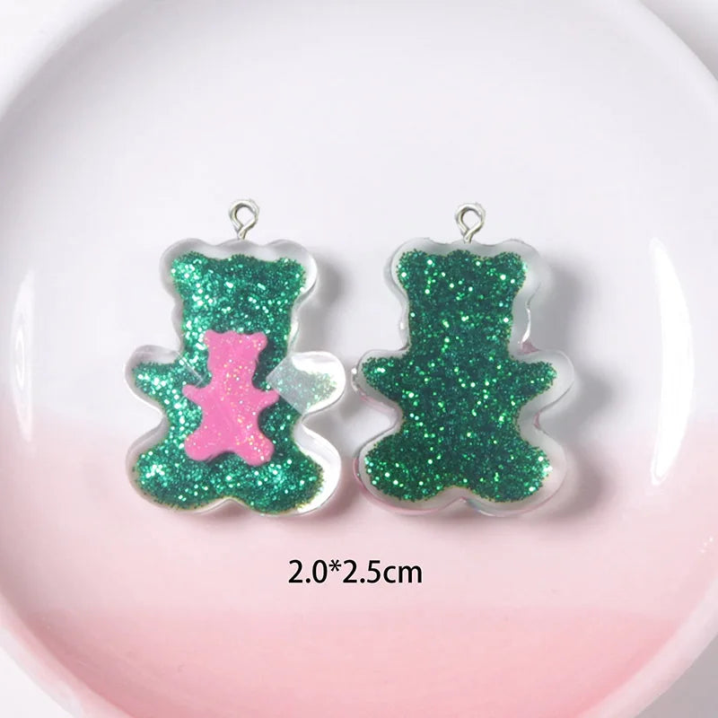10Pcs Glitter Bear Resin Charms for Jewelry Making Craft DIY Pendants