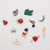 10Pcs Ladybug Moon Heart Enamel Charms Beads DIY Jewelry Making