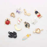 10Pcs Ladybug Moon Heart Enamel Charms Beads DIY Jewelry Making