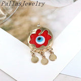 10Pcs Lampwork Eye Tassel Charms Pendant Lucky Eyes Copper Pendants