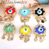 10Pcs Lampwork Eye Tassel Charms Pendant Lucky Eyes Copper Pendants