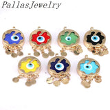 10Pcs Lampwork Eye Tassel Charms Pendant Lucky Eyes Copper Pendants