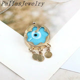 10Pcs Lampwork Eye Tassel Charms Pendant Lucky Eyes Copper Pendants