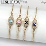 10Pcs Copper Beaded Eye Zircon Cz Chain Bracelet