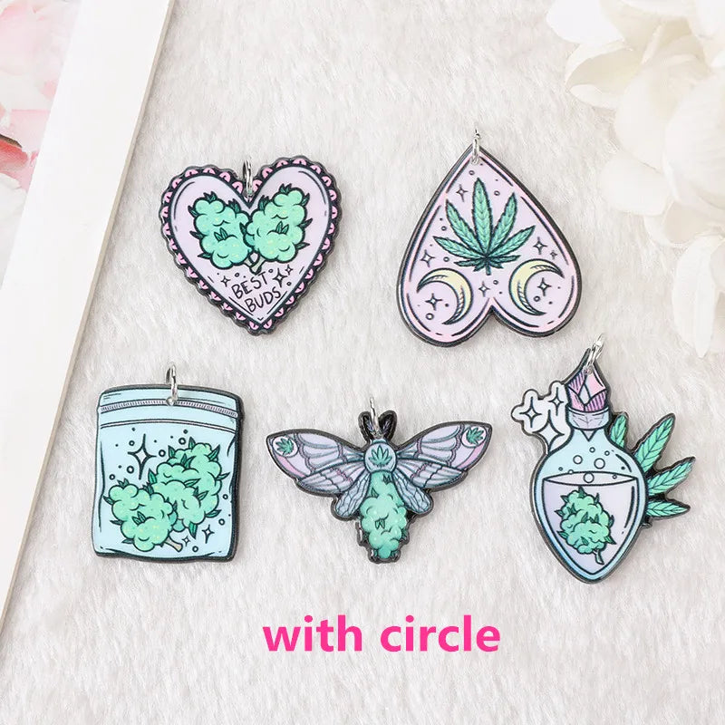 10Pcs Leaf Charms Acrylic Butterfly Perfume Bottle Heart Bag Jewelry Findings