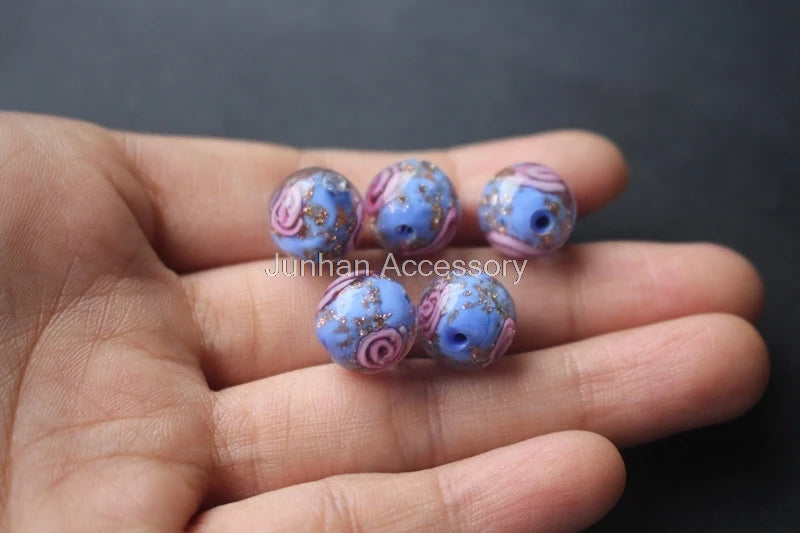 10Pcs/Lot Lampwork Flower Beads With powder Japanese Style Jewelry