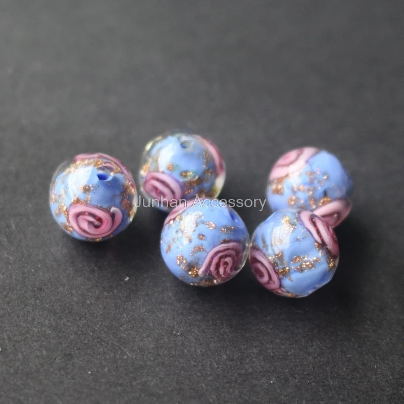 10Pcs/Lot Lampwork Flower Beads With powder Japanese Style Jewelry